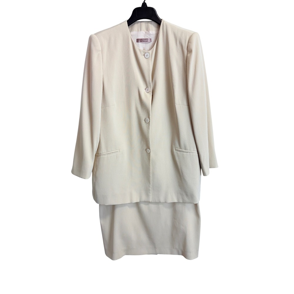 Nicola Made in Italy Cream Striped Skirt Suit Set Blazer Pencil Skirt Size 14